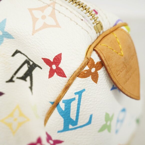 Louis Vuitton Speedy Multicolor 30 Monogram Sac Hand Bag White Tote Purse - Picture 11 of 16